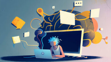 Abstract illustration representing different types of AI tools connected together