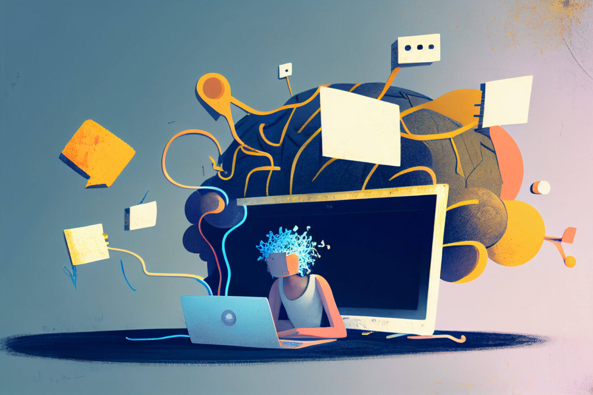Abstract illustration representing different types of AI tools connected together