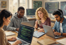 Student using AI study tools to review notes late at night